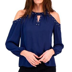 I.N.C. Blue Studded Cold Shoulder Blouse Size 3x NWOT